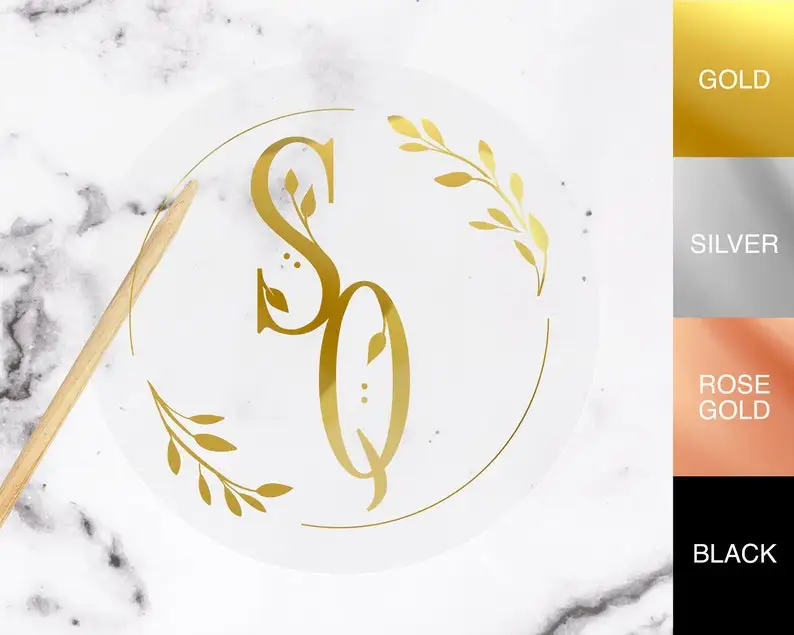 100 Stks/partij Custom Gold Folie Stickers Bruiloft Gunst Stickers Goudfolie Custom Stickers Custom Goud Verijdeld Clear Stickers