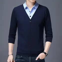 Fashion Men Patchwork Long Sleeve Sweater Spring Autumn Korean Business New Solid Loose Casual Versatile Knitted Pullovers Top