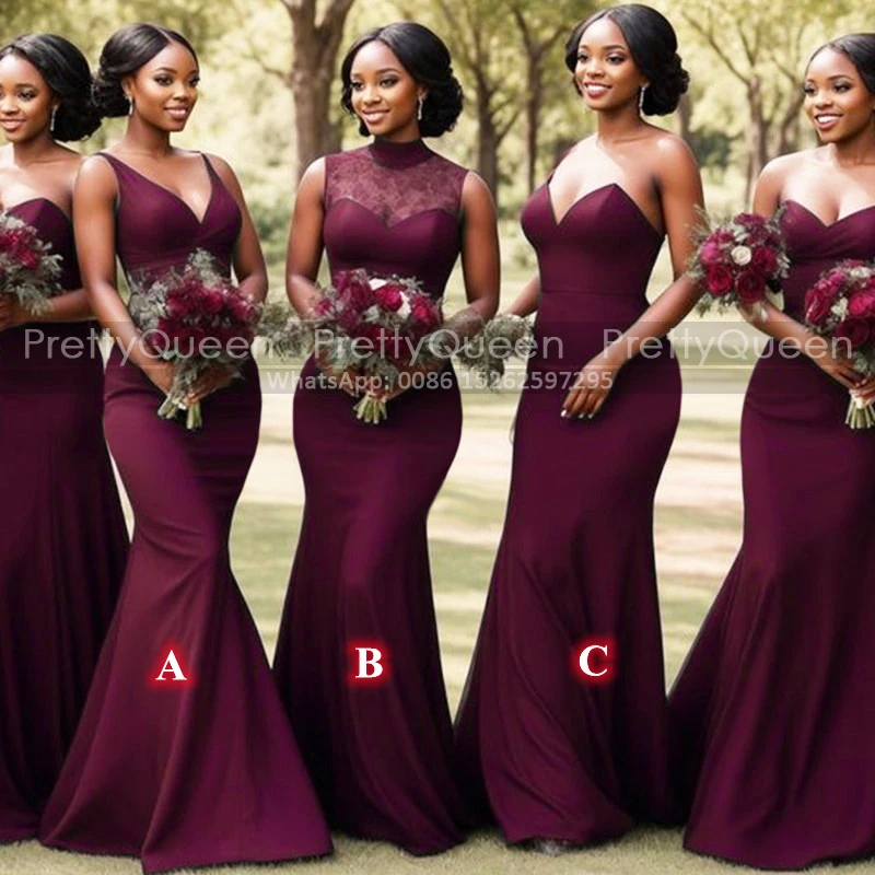 Customized Trumpet Bridesmaid Dresses Sheer Lace Mermaid Sleeveless Burgundy Long Wedding Party Dress Maid Of Honor For Women