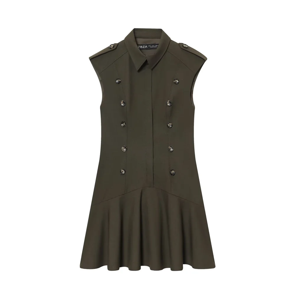 Outono novo estilo europeu e americano elegante vestido de cor sólida com ombreiras e decoração em camadas