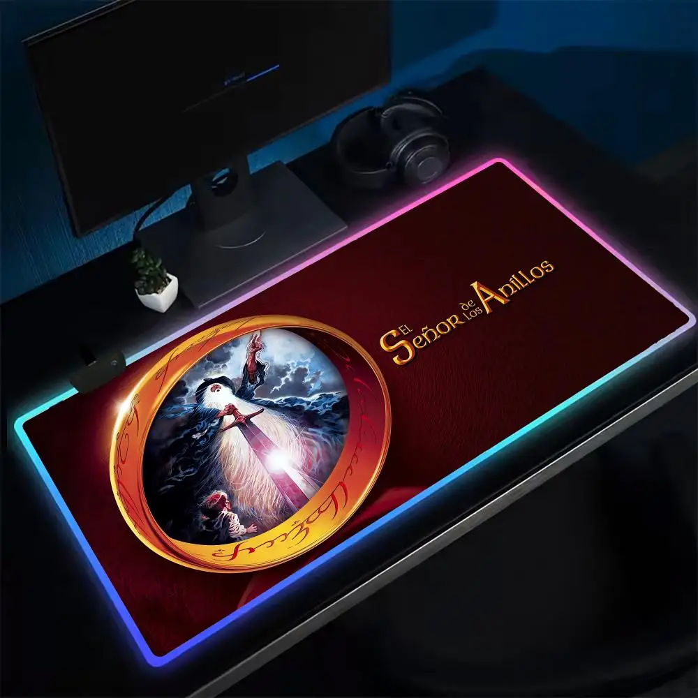 M-Movie Rings Of The Lords Mouse Pad Anime Gaming Mouse Pad LED Table Pads Backlit Rubber Desktop XXL Mousepad RGB Desk Mats