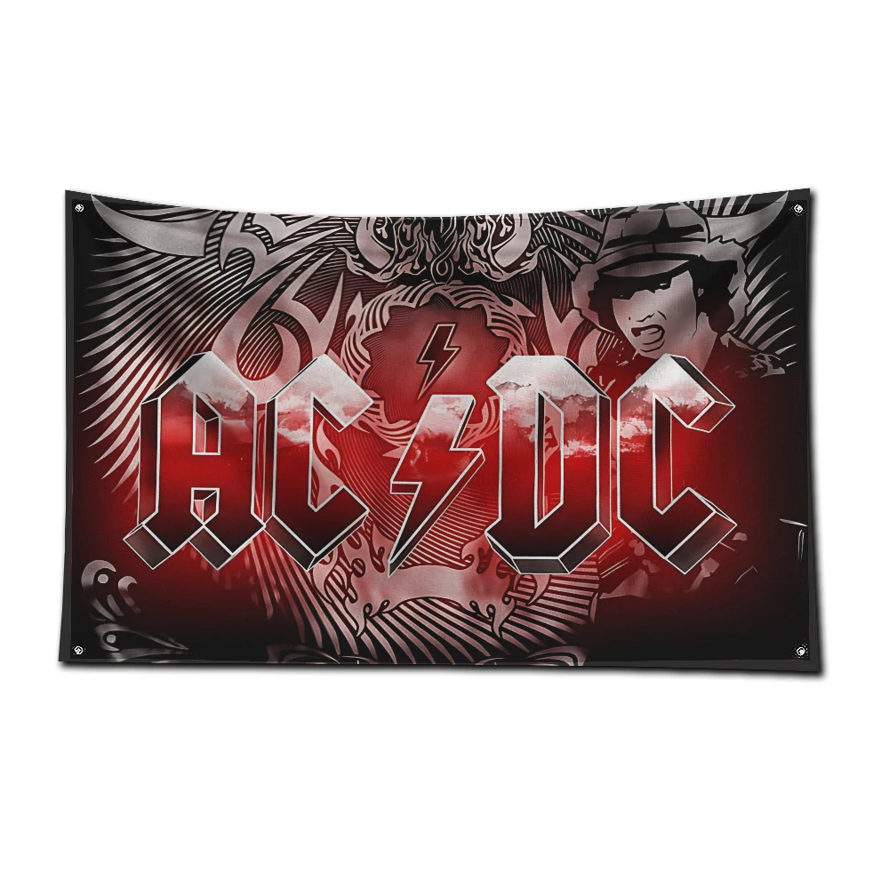 Bandera de banda de Rock AC/DC de 3x5 pies, cartel de impresión Digital de poliéster para pared de garaje, decoración de puerta exterior con ojales