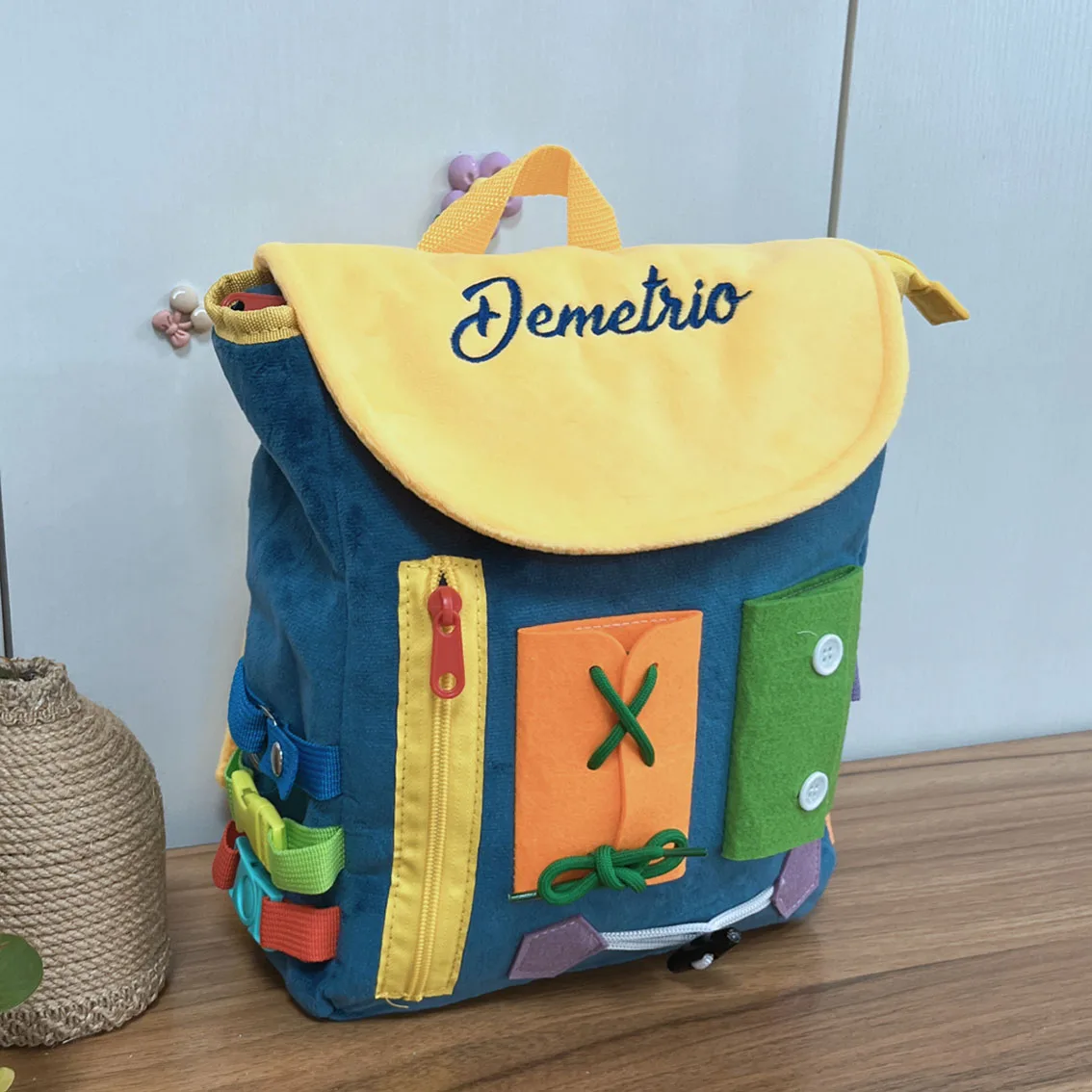 Crianças Atividades sensoriais Bag para crianças pré-escolares, personalizado, personalizado Nome Backpack