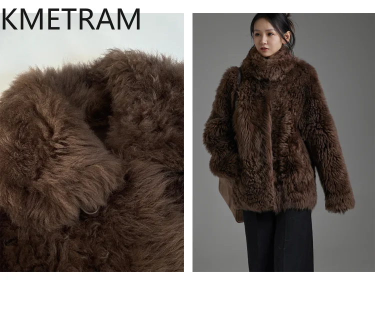 KMETRAM 100% Natural Tuscany Wool Sheepskin Fur Jacket Woman Square-Cut Collar Mid-Length Coat Women Winter Clothes 2025 шуба