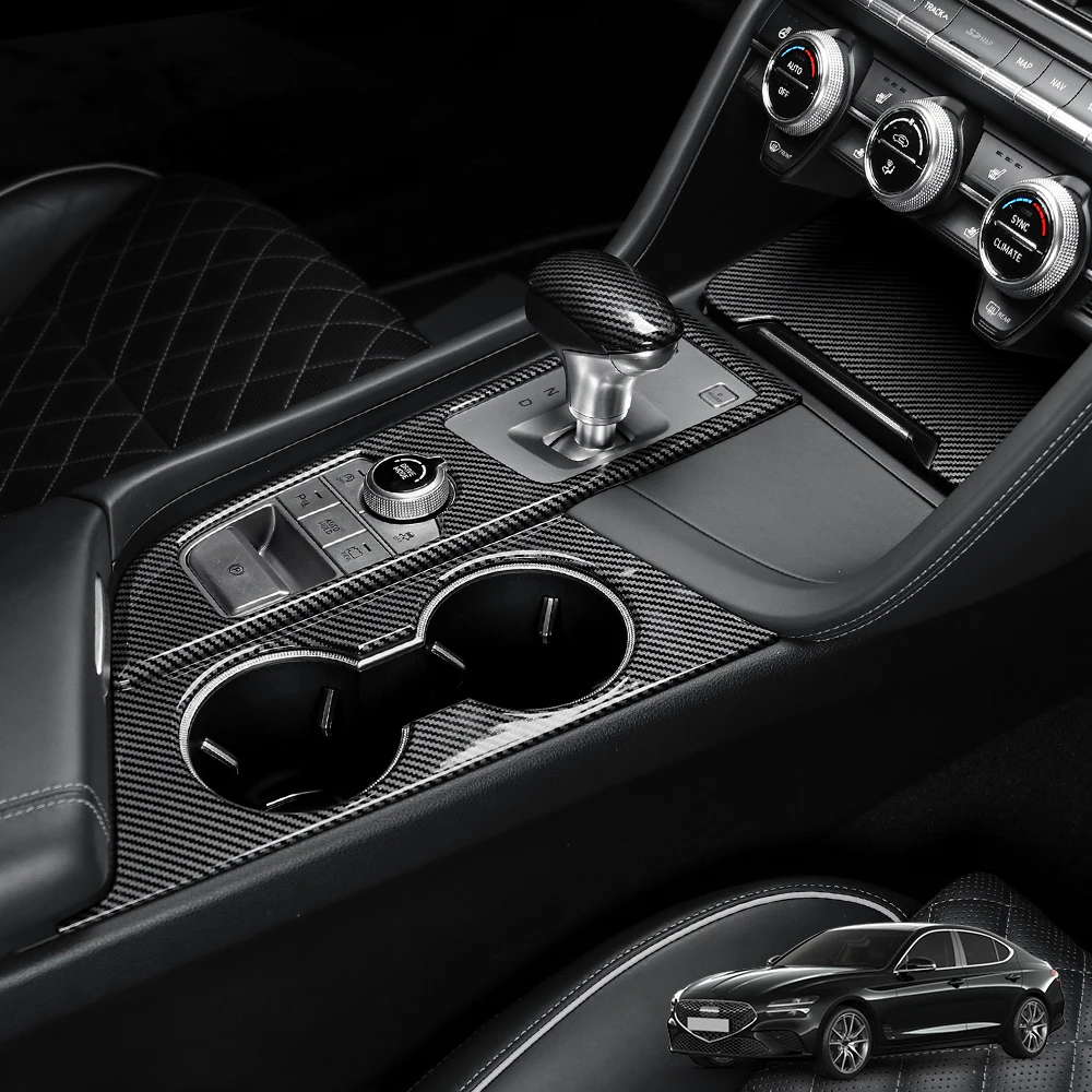 For Genesis G70 2019-2025 Car Tuning Carbon Fiber Central Console Gear Shift Window Button Middle Air Vent Cover Accessories LHD
