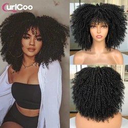 14inch Short Afro Curly Wigs With Bangs For Black Women Synthetic Natural Blonde Cosplay Wigs High Temperature Hair