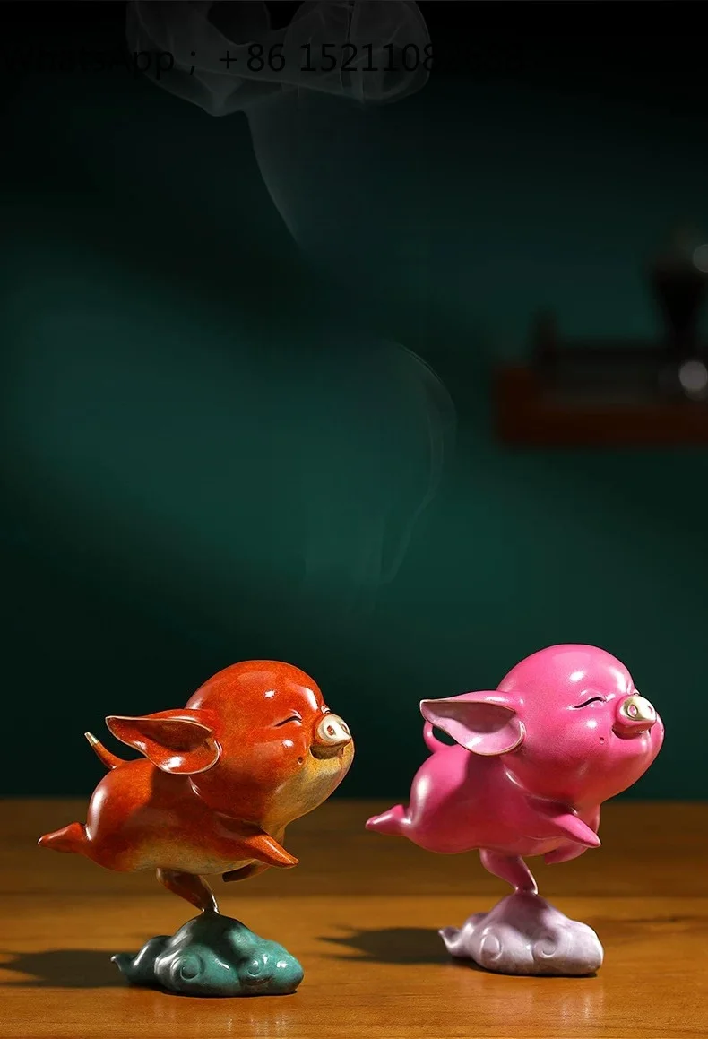 SCY little flying pig copper ornament office study cute zodiac handicrafts housewarming opening gift