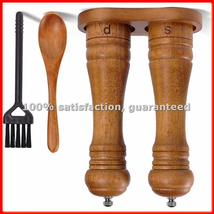 

Wooden Salt and Pepper Grinder Set with Stand - 8-Inch Oak Wood Salt Mill Pepper Grinder Set, Adjustable Ceramic Core-ABWY