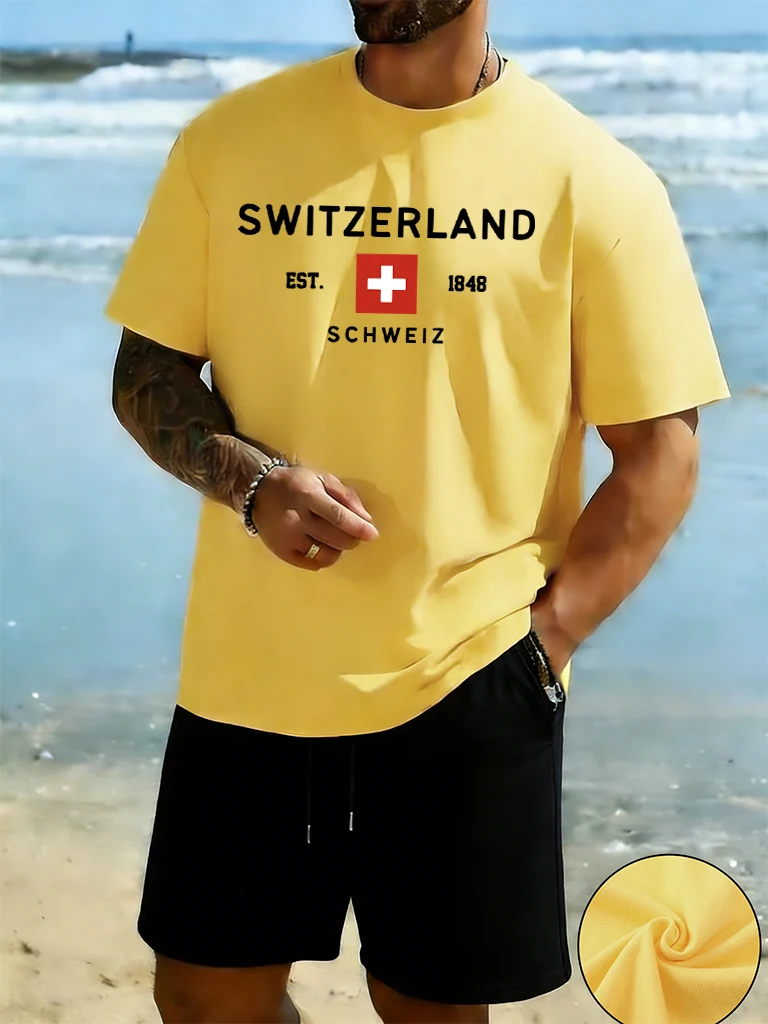 

Switzerland Est 1848 Design Soft 16 Color Tees Of Men Set Cotton Sport Basics Tee Shirts Running Summer Shorts Simple Clothes