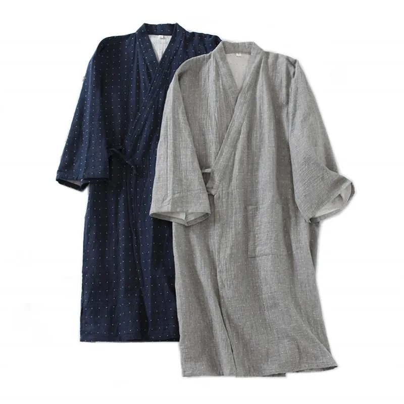 Bata de baño de algodón 100% para hombre, Kimono de estilo japonés, bata de gasa, ropa de dormir humeante, primavera y otoño