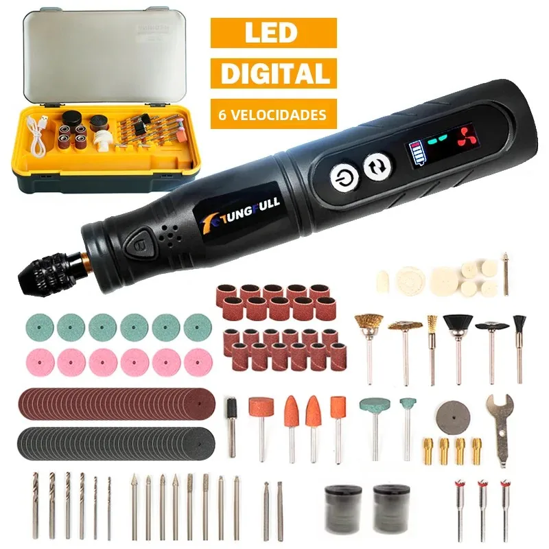 Kit de Herramientas Rotatorias Inalámbricas, Pluma de Grabado Recargable con Velocidad Variable, Mini Amoladora Eléctrica para Cortar, Pulir y Taladrar