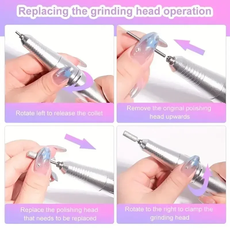 

1set 45000RPM electric nail drill professional nail drill gel nail polish rechargeable portable nail file nail enhancement tool