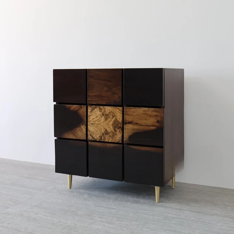 Bucket cabinet wabi sabi entryway cabinet solid wood storage creative new Chinese style simple modern style