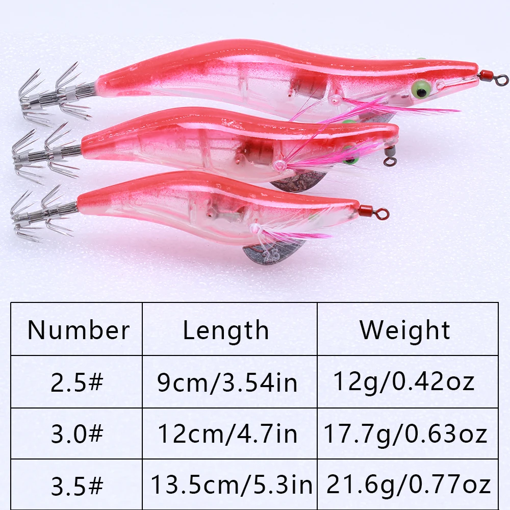 5 piece of LED luminous squid hook, electronic shrimp battery, wooden shrimp octopus hook, squid bait, luminous path sub bait