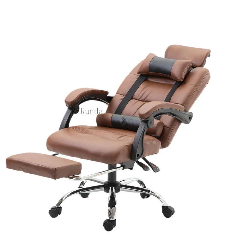 Cheap computer games can lie on leather office chairs with footstools