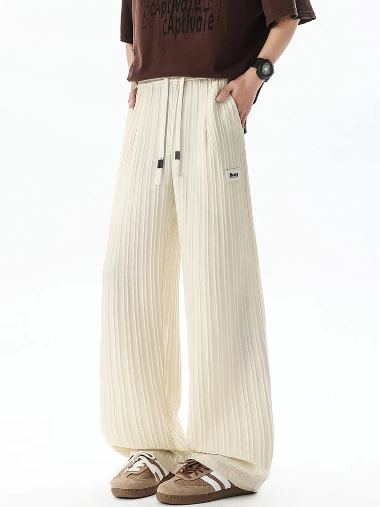 Wassup Celana Kasual Kaki Lebar Bergaris Vintage Celana Panjang Potongan Lurus Nyaman Musim Panas Longgar untuk Pria dan Wanita
