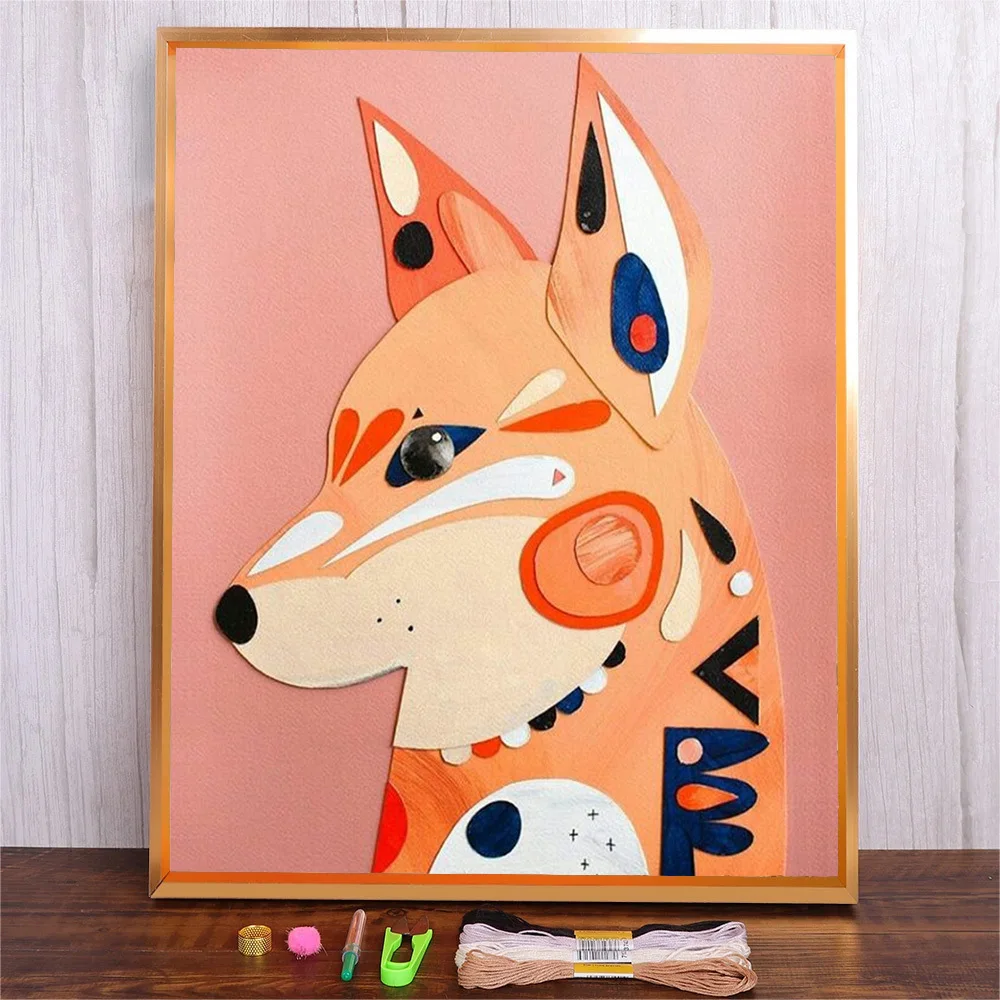 Cross Stitch Embroidery Kit Cartoon Fox Thread Drawing DIY Needlework Kit Quantity Printed On Canvas Wall Art Handicraft Gift