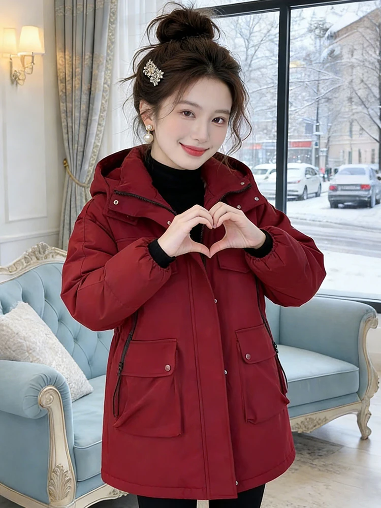 

Casual Korean Sle ort Coat Jaet Women's Commute Slimming Design Spring Autumn Loose Fit Hooded Fce Outerwear