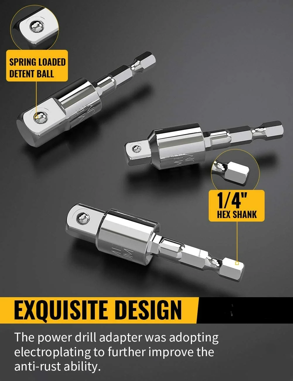 3ชิ้นเจาะอะแดปเตอร์ชุด360 ° หมุนได้ Hex Shank Impact Driver ซ็อกเก็ตอะแดปเตอร์1/4 "3/8" 1/2 "Impact