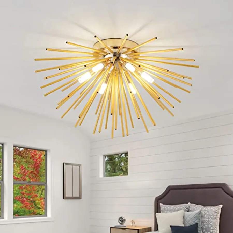 

Sputnik Flush Mount Ceiling Light Fixture Firework Ceiling Lights 19.6" Modern Chandeliers Close to Ceiling Lamp for Bedroom Ki