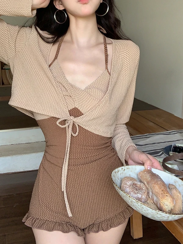 

Thai Sle Swimsuit Women's Thermal Spring Vaion Beautiful Holiday Unique Design Long Sve Dstring Chest Pad