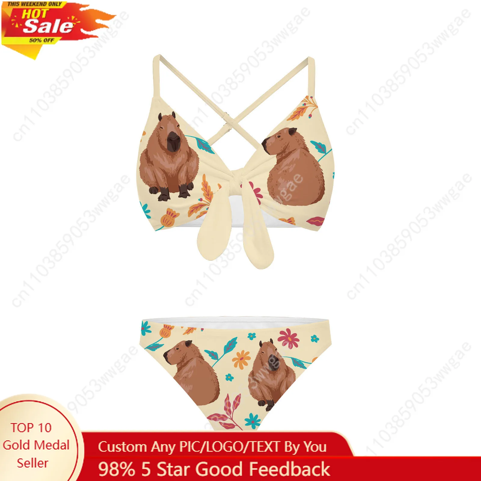 

Capybara Bathing Suit Cross Strap Suspender Swimsuit Womens Personalized Bikini Pool Party Beach Swimwear Customized Beachwear