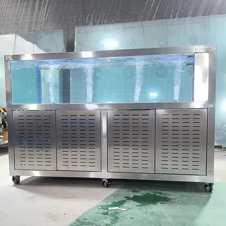 a forFactory Wholesale Custom Commercial Stainless Steel Aquarium Stand With Wheels for Seafood Fish Market