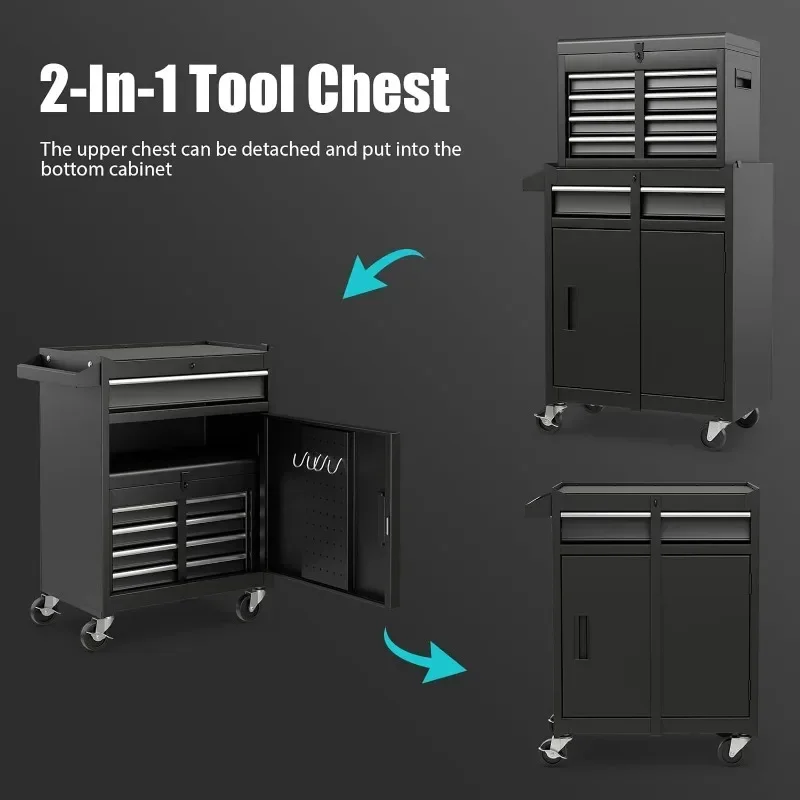 Goplus Tool Chest, 5-Drawer Rolling Tool Storage Cabinet with Detachable Top Tool Box, Liner, Universal Lockable Wheels