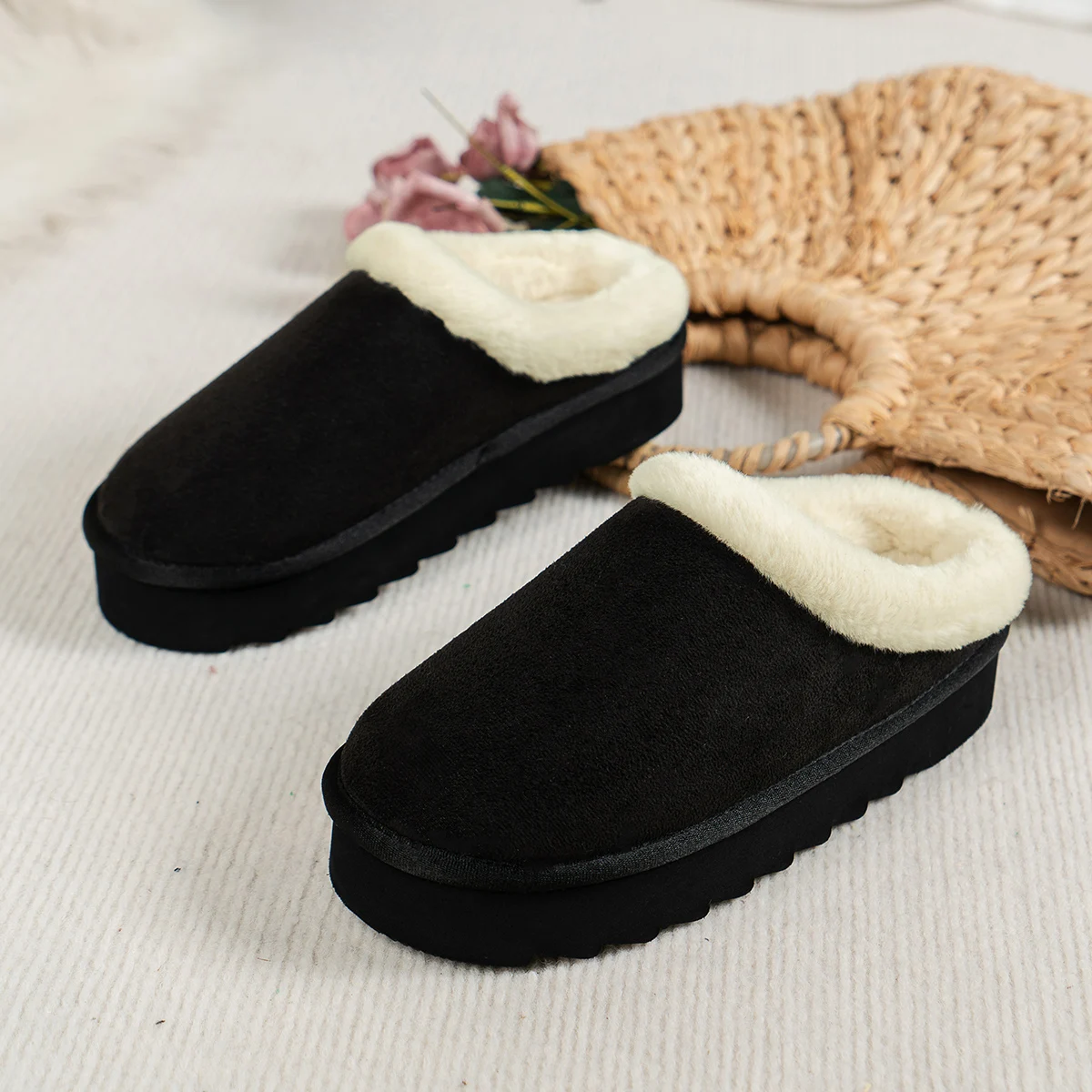 Wintermode Damen Flauschige Dicksohlige Freizeitschuhe, Dicksohlige Rutschfeste und Warme Hausschuhe mit Fellfutter – Detail 17
