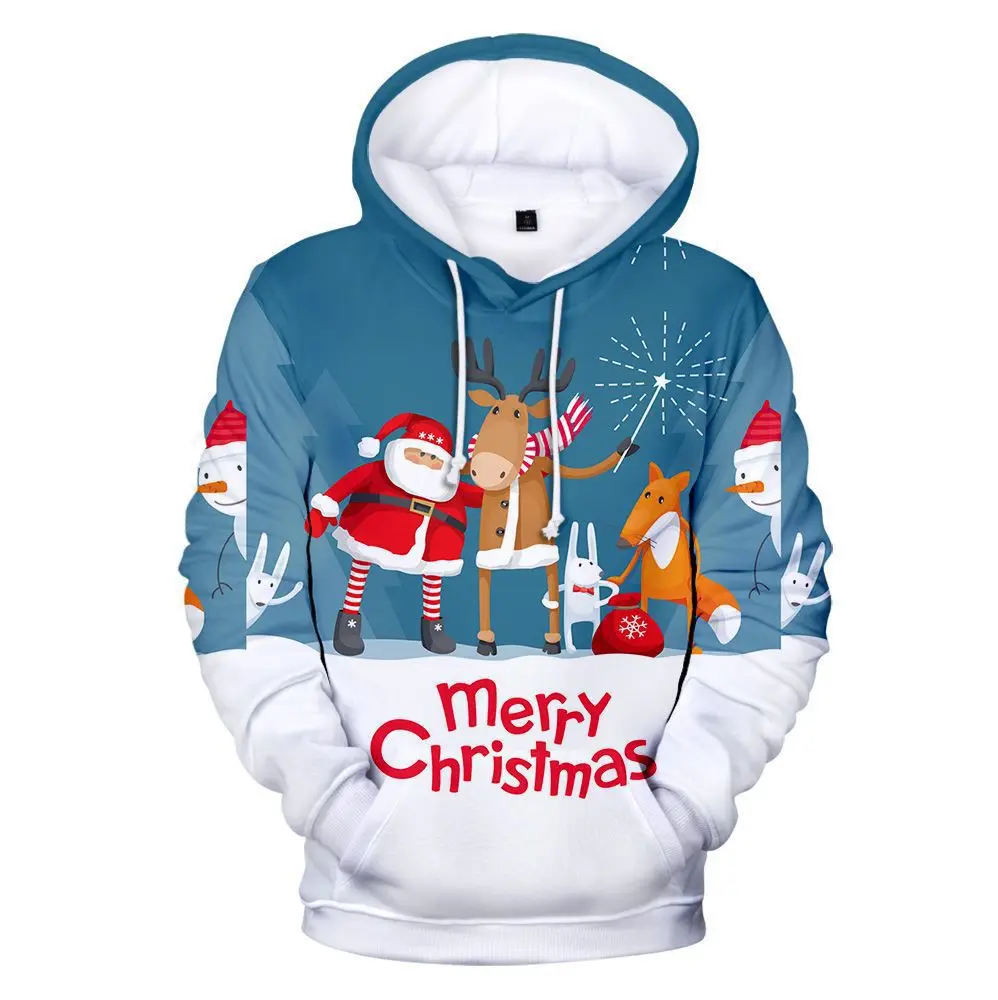 

2026 New Autumn/Winter Christmas 3D Digital Color Printing Peripheral Hoodie Pullover Men's and Women's Hooded Sweater
