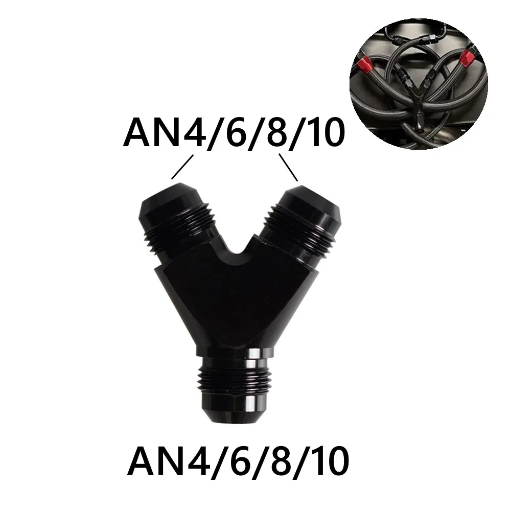 High Quality AN4 AN6 AN8 AN10 Y Adapter Block Male Thread Fuel Hose Fitting Adapters Tee Oil Pipe Joint Universal Aluminium