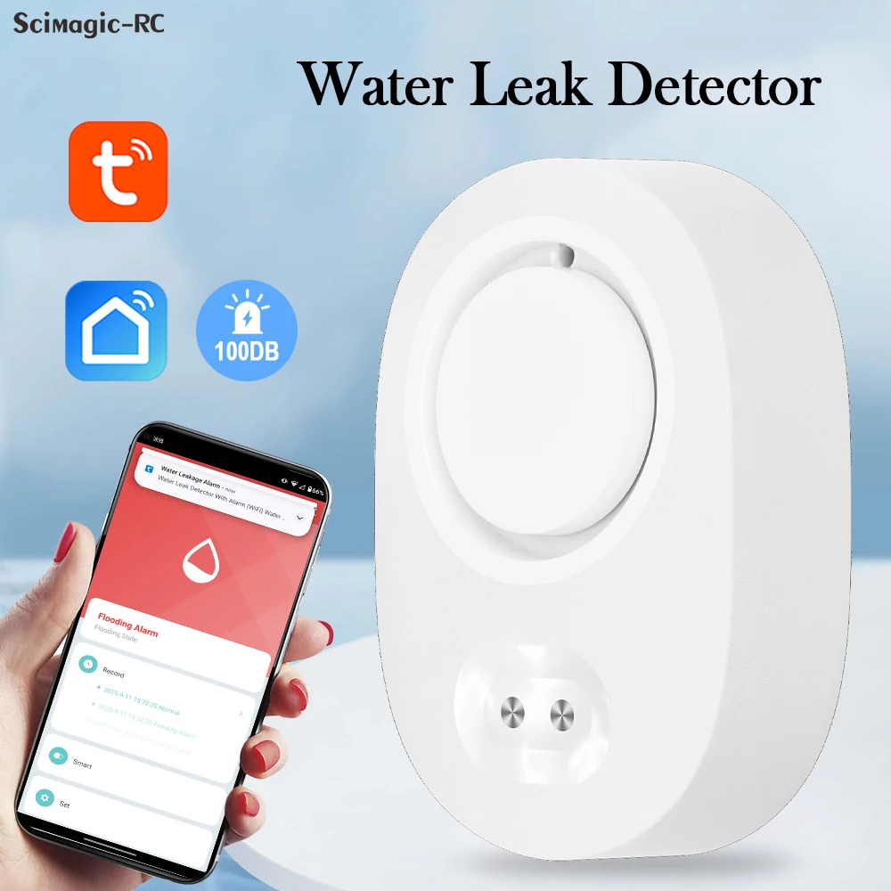 Tuya WiFi Sensore di immersione in acqua Sensore di perdite di vita intelligente Collegamento dell'acqua App di allarme 100db Monitoraggio remoto Rilevatore di perdite d'acqua