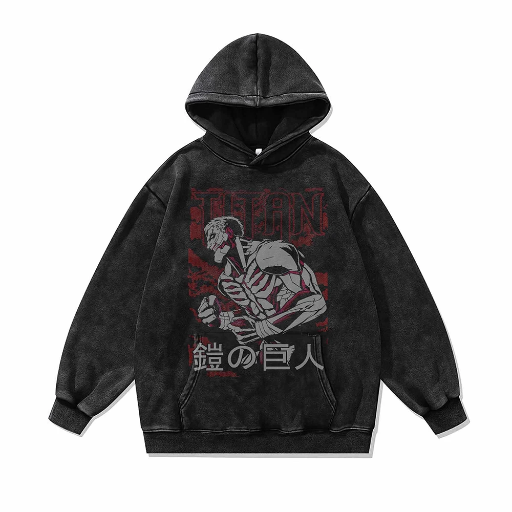 Men's Hoodies Attack On Titan Print Harajuku Japanese Anime Hooded Retro Distressed Sweatshirt Y2k Loose Hip Hop Streetwear Goth