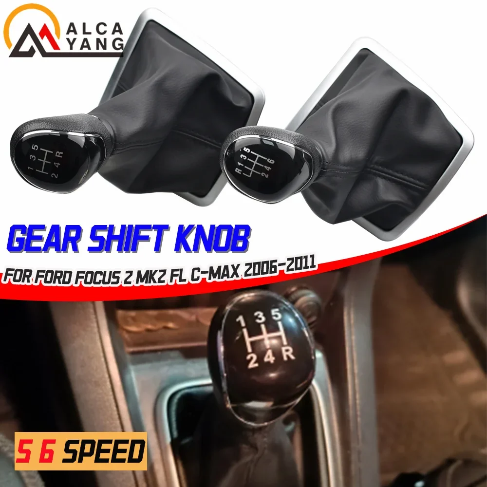 Silver Black Gear Shift Knob 5 Gear 6 Speed Manual For Ford Focus 2 MK2 FL C-MAX 2006-2011 MK3 MK4 MK7 Galaxy