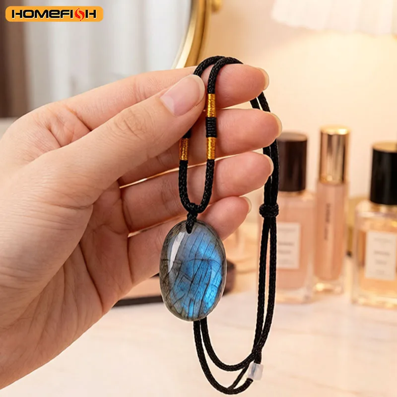Collier avec pendentif en pierre de lune labradorite bleue naturelle, bijou en cristal pour la méditation spirituelle, 1 pièce