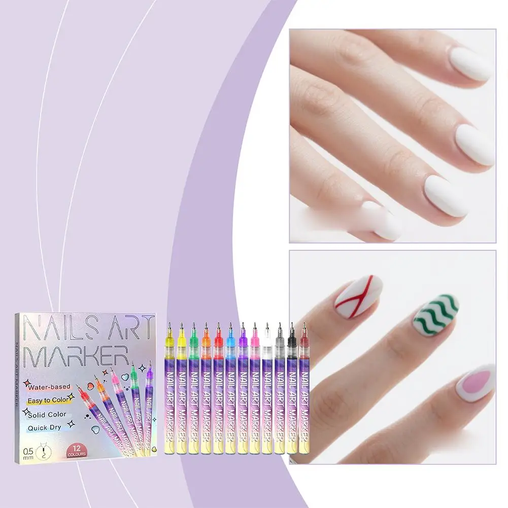12 pçs/set prego acrílico graffiti caneta 12 cores marcador de unhas desenho diy beleza ferramentas da arte do prego à prova dwaterproof água e secagem rápida marca do prego