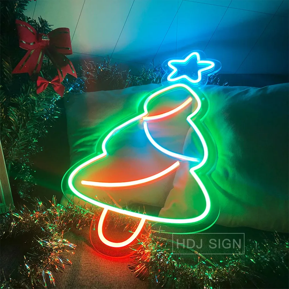 Christmas neon lights Christmas tree modeling lights festive atmosphere decoration lights outdoor festive signs