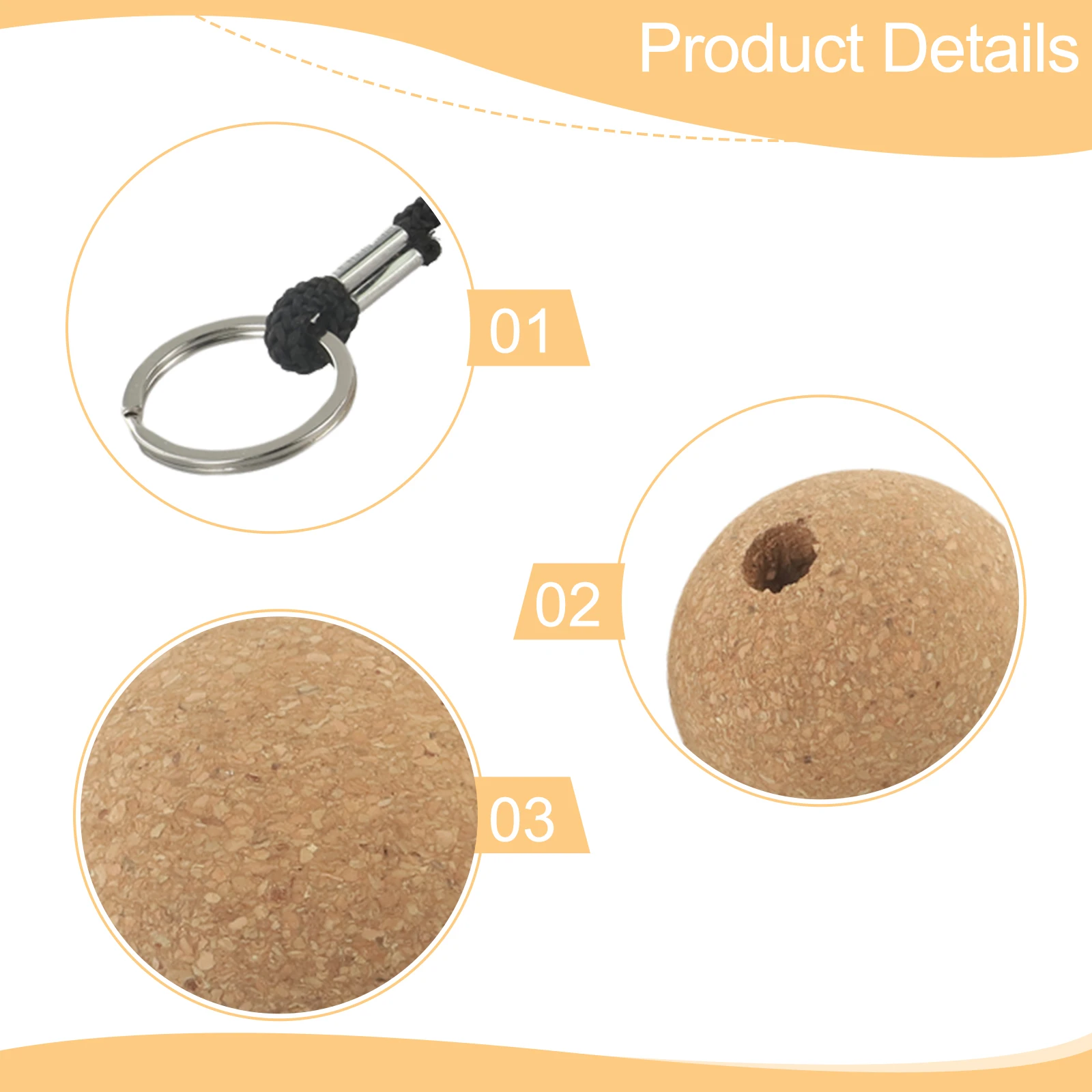 Set of 2 Buoyant Keychains with Cork Balls 50mm for Kayak Use Lightweight Design with Strong Rope for Key Safety