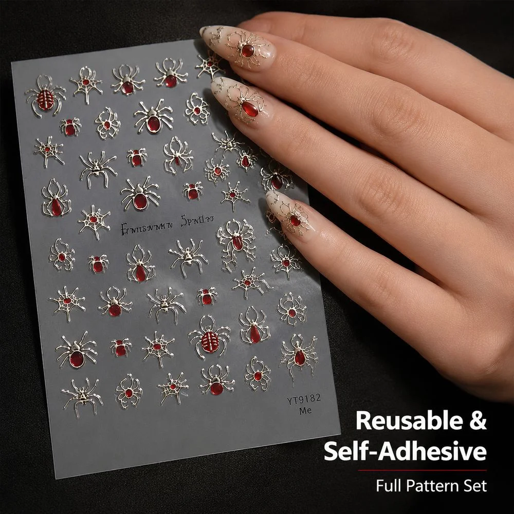 1Pc Cartoon Nail Stickers 5D Embossed Multi‑Motif Ghost Pumpkin Skull Ice Cream Suitable For Halloween Holiday Art Enthusiasts