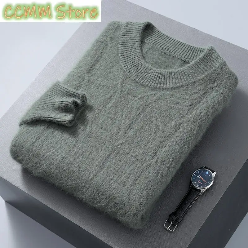 

Autumn Winter Men's Cashmere Sweater Thick O-neck Pullovers Mink Cashmere Knitwear Long Sleeve Comfy Sweater