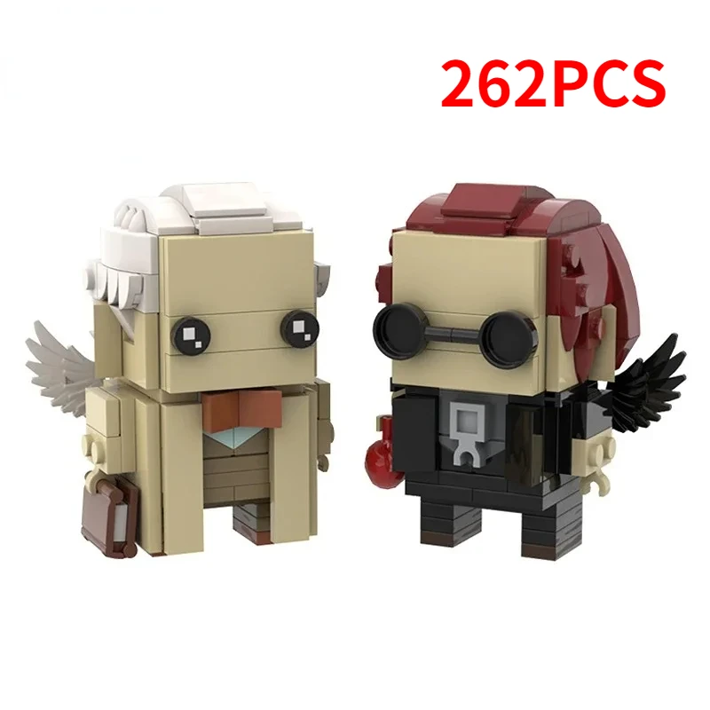 Movie Cartoon Character Good Omens Building Blocks MOC 2 in 1 Angels Aziraphale & Demons Crowley Square Head Figures Model Toy