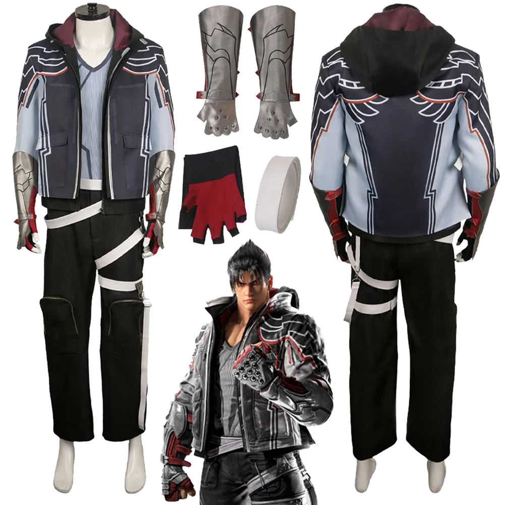 Jin Kazuma Cosplay Fantasy Costume Anime Game Tekken8 Roleplay Gauntlet Lanyard Outfits Adult Men Male Halloween Disguise Suits