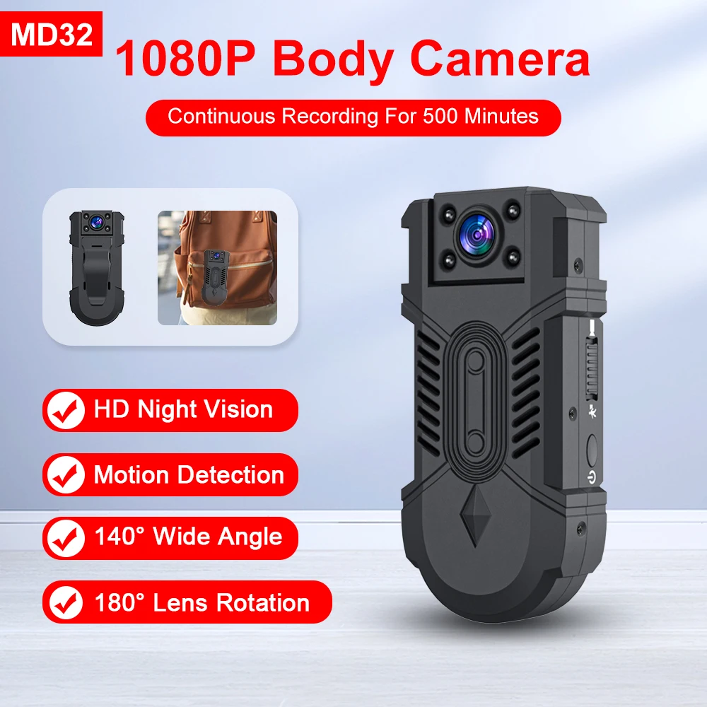 MD32 HD Mini Body Camera 1080p Portable Small Digital Video Recorder Night Vision Miniature Camcorder 8hours Working Police Cam