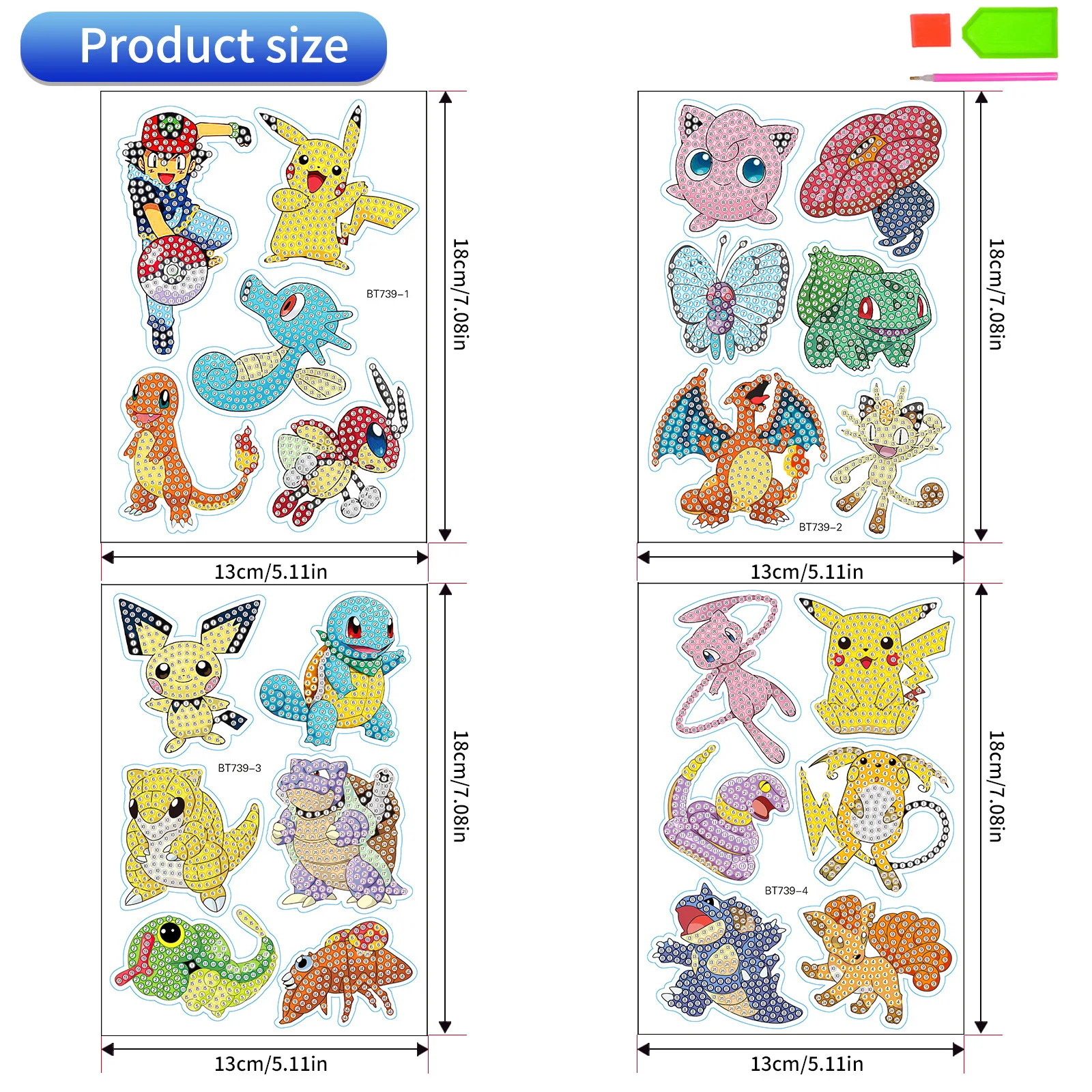 keeppley&Pokemon Crystal Full Diamond Cartoon Poster Handmade 5D DIY Decorative Material Pack Cute Pikachu Birthday Gift view 6