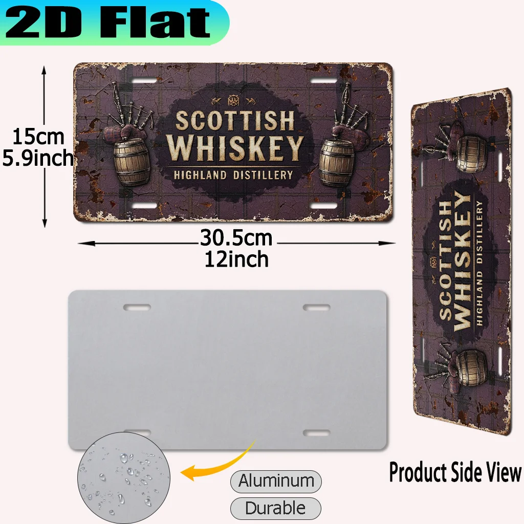 2D Flat - 【2D Flat】 2D Flat - [2D Flat] 2D Flat Printing, 1pc, Vintage Aluminum Sign for Scotch Whisky (12X6 Inches), for Decora