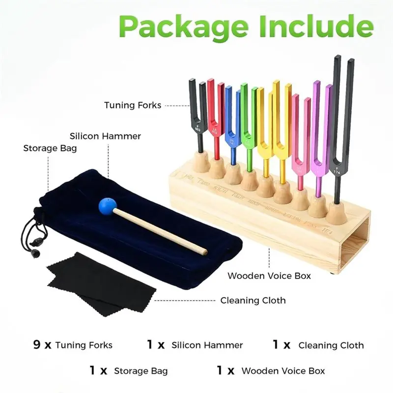 NALFI-For Healing, Meditation, And Therapy 9 Tuning Forks Set 174-963HZ For Sound Bath Silver