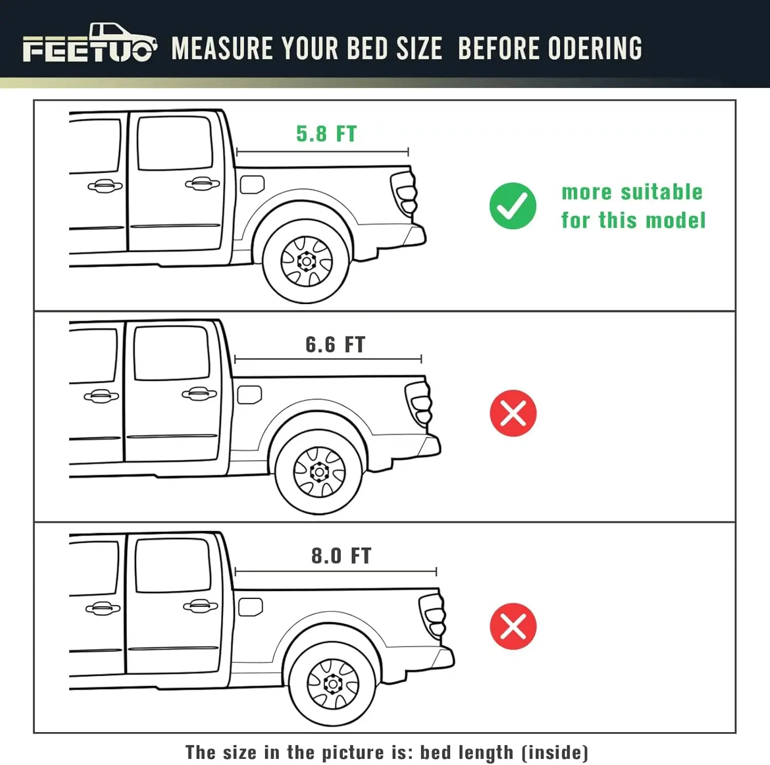 Soft Quad-Fold Tonneau Cover for 2007-2026 Trucks with 5.8FT Bed, Vinyl Material, Black Color, Easy to Fold and Unfold