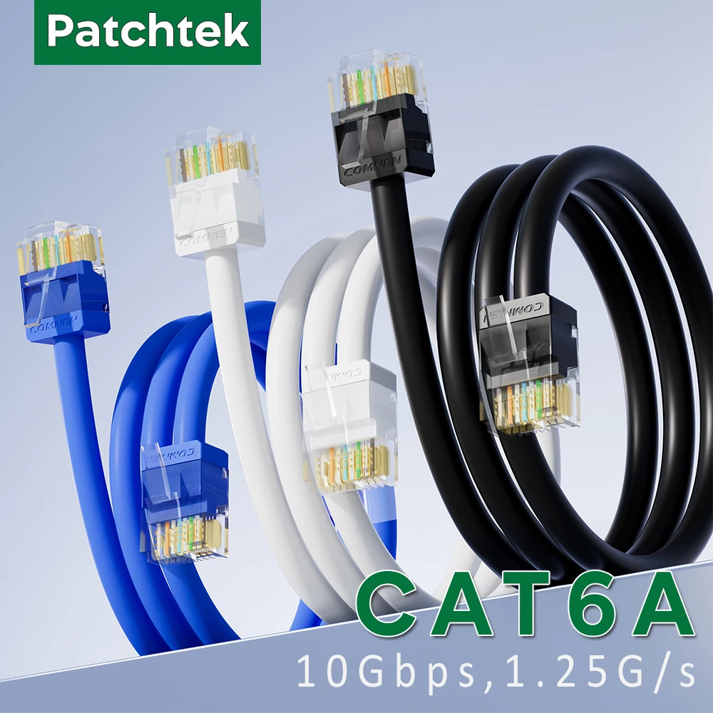 Patchtek Cat6A RJ45 Slim Ethernet Cable 10Gbps Cat 6A Patch Cord Cat6 UTP Network for Patch Panel to Switch, Flexiable Cat6