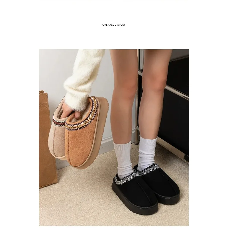 

Hot Winter Women Slippers Plush Interior Anti Slip Thick Sole Fashion Embroidered Warm House Shoes for Ladies