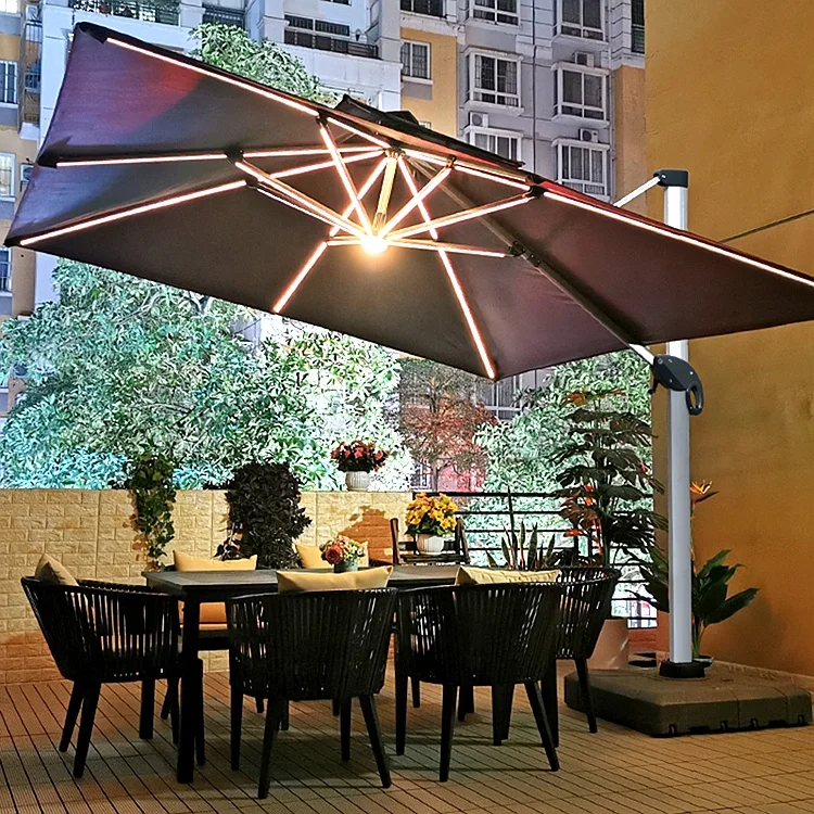 Outdoor Beach Garden Patio Sun Umbrella With Logo And Led Strip Light Parasols Umbrellas